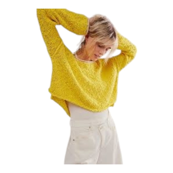 Free People Rosie Sweater in Chutney Yellow and Biege Combo - Large - NWOT - Picture 1 of 10